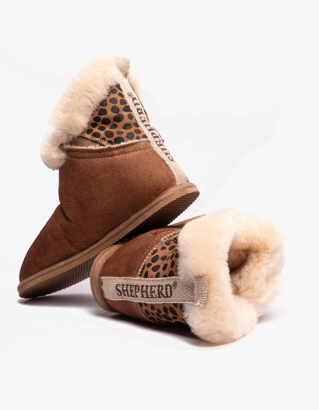BELLA Womens Sheepskin Slipper Boots Antique/Cognac/Leopard