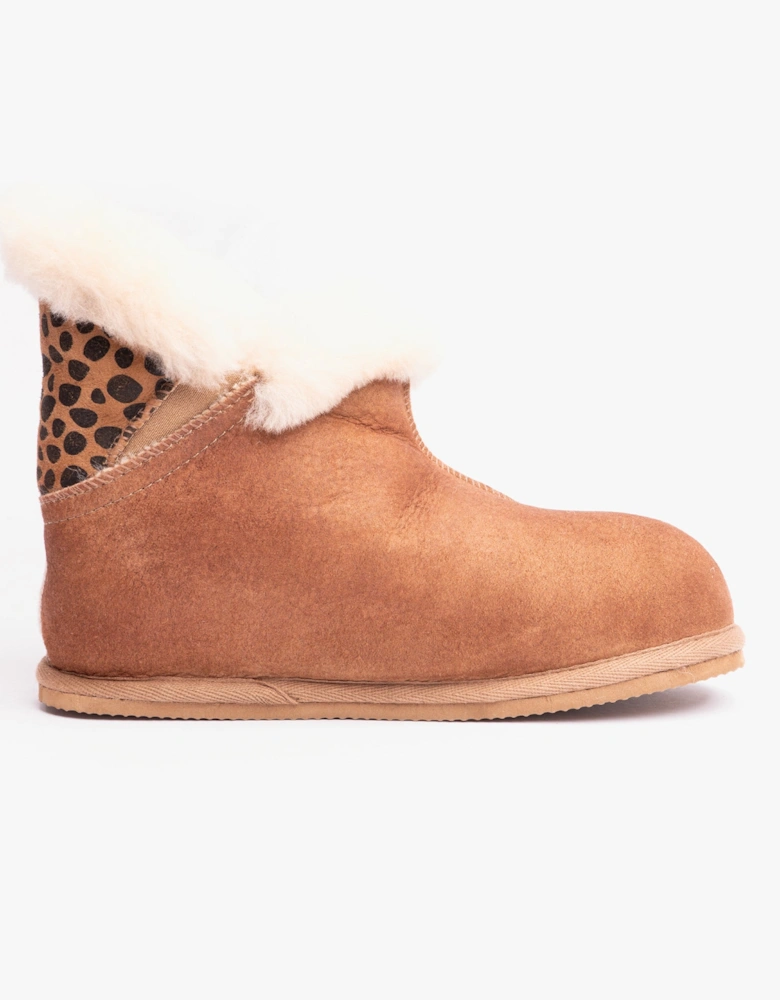 BELLA Womens Sheepskin Slipper Boots Antique/Cognac/Leopard