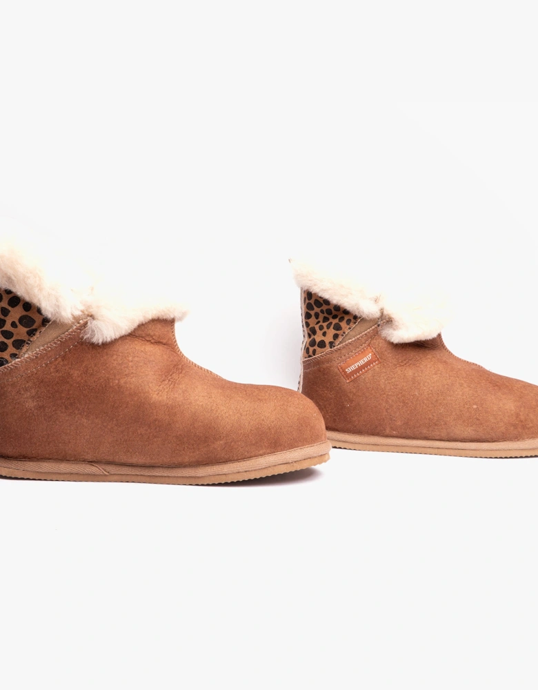 BELLA Womens Sheepskin Slipper Boots Antique/Cognac/Leopard