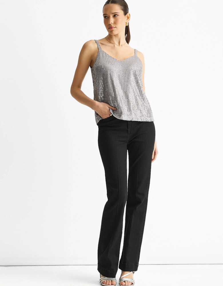 Silver Sequin V Neck Cami Top