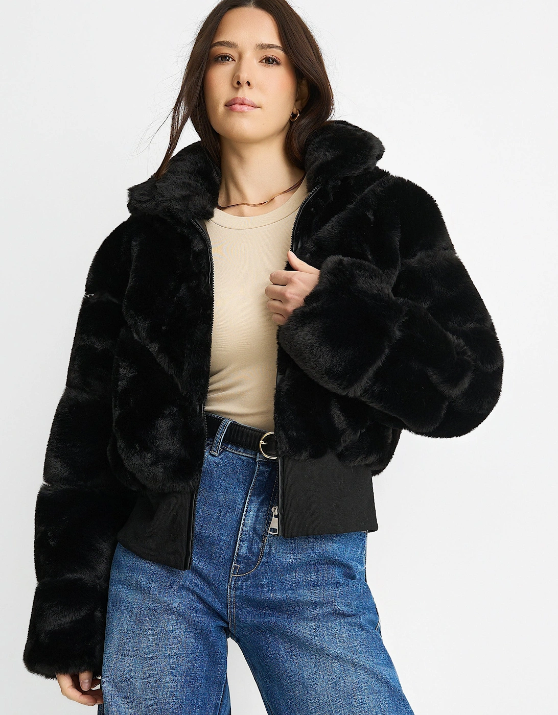 Black Faux Fur Zip Front Short Jacket, 5 of 4