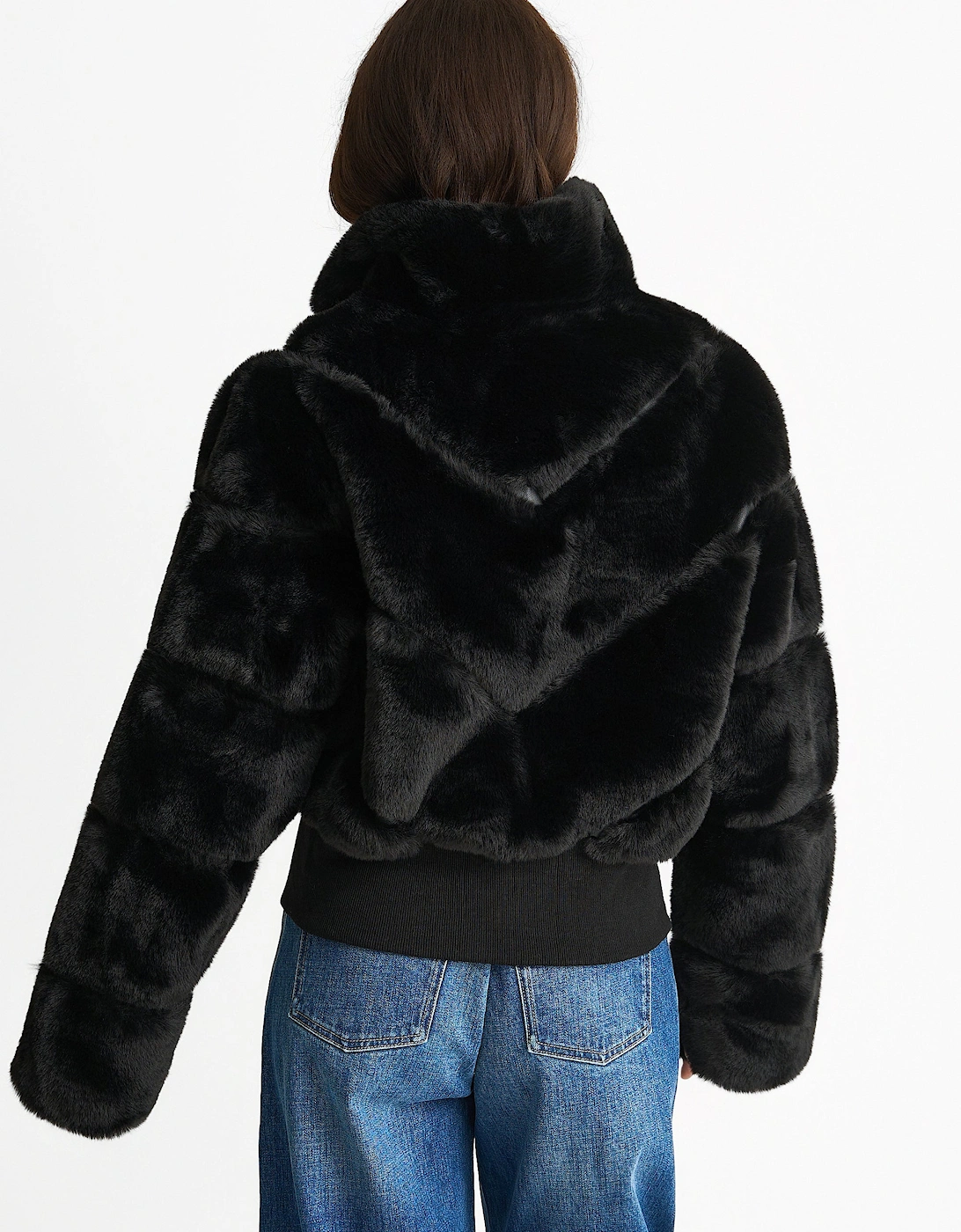 Black Faux Fur Zip Front Short Jacket