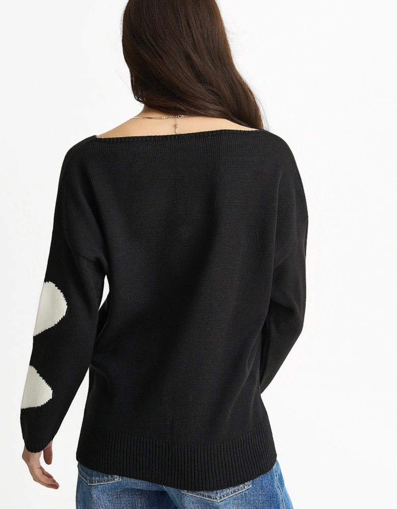 Black V Neck Oversized Heart Knit Jumper