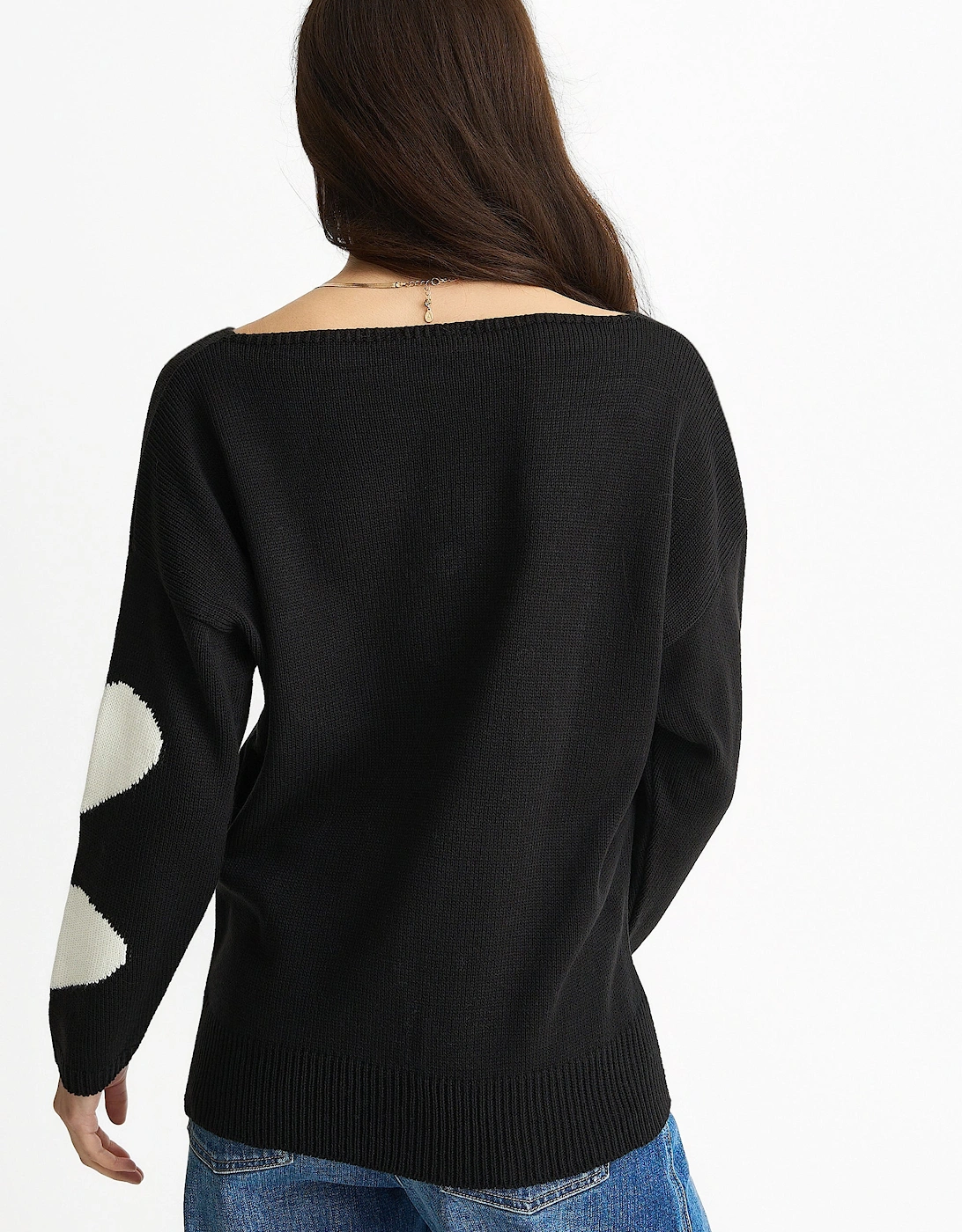 Black V Neck Oversized Heart Knit Jumper