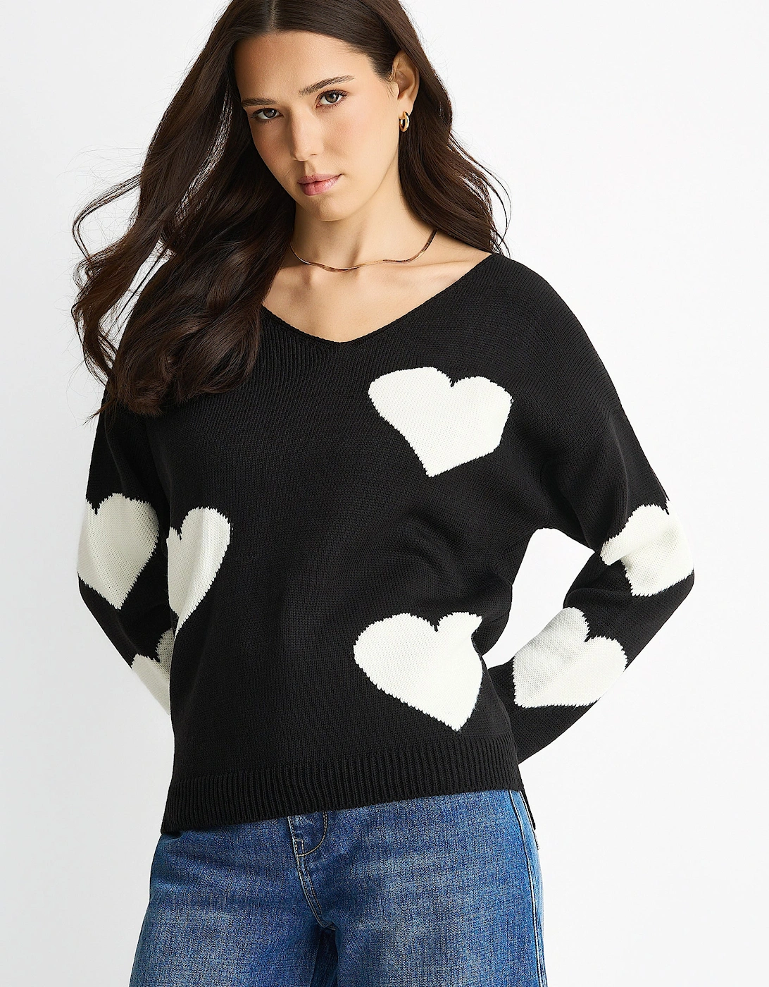 Black V Neck Oversized Heart Knit Jumper, 5 of 4