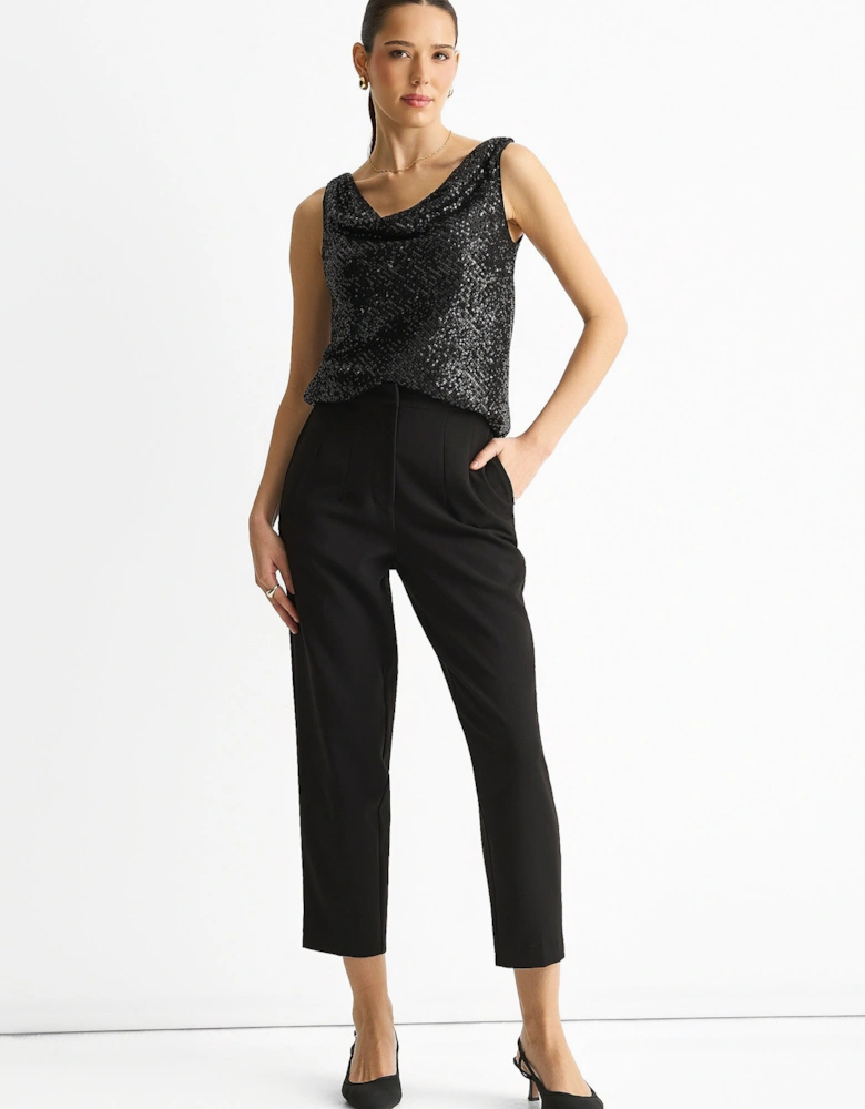 Black Sequin Cowl Neck Cami Top