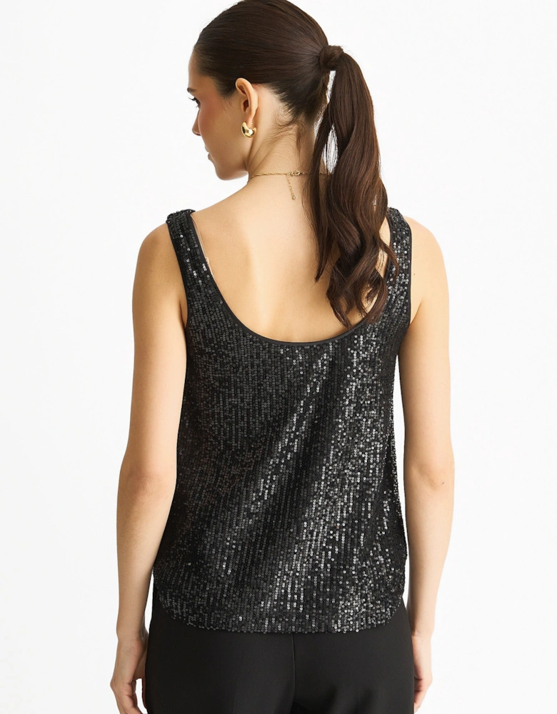 Black Sequin Cowl Neck Cami Top