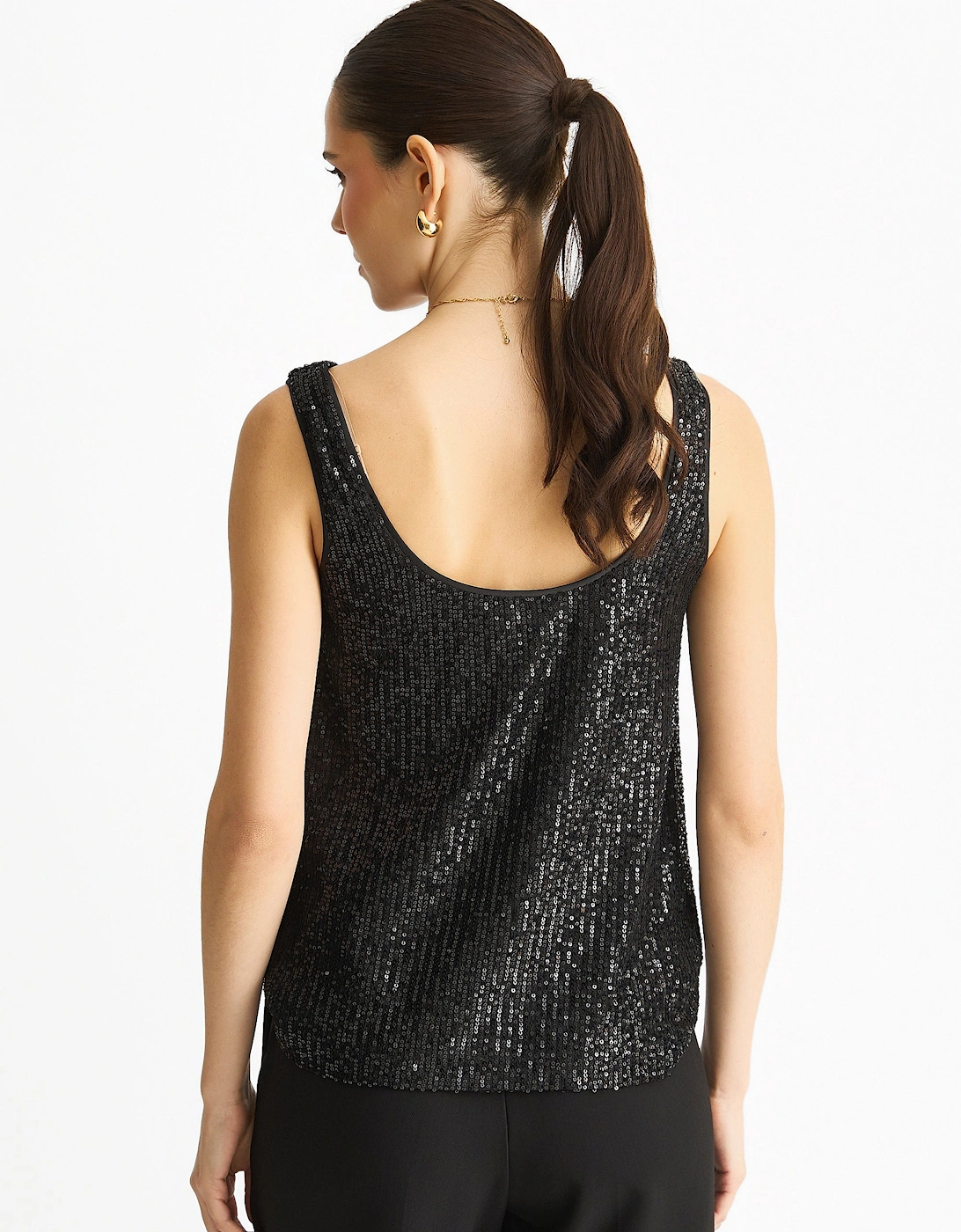 Black Sequin Cowl Neck Cami Top