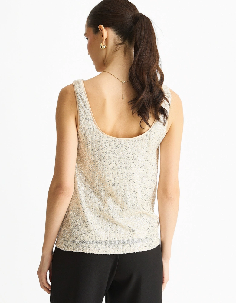 Champagne Sequin Cowl Neck Cami Top
