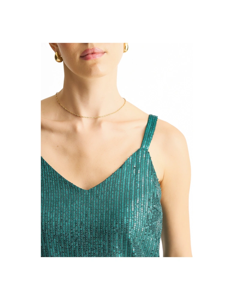Green Sequin V Neck Cami Top