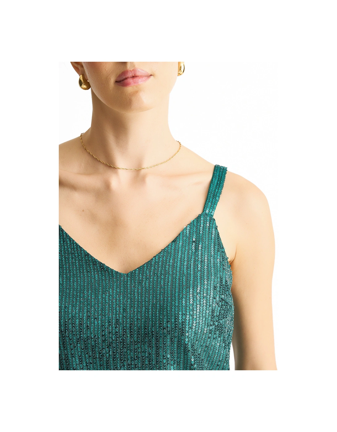 Green Sequin V Neck Cami Top