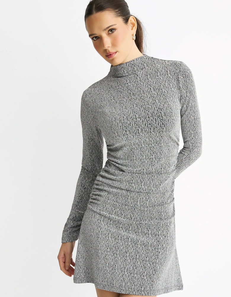 Grey High Neck Stud Hot Fix Stretchy Mini Dress