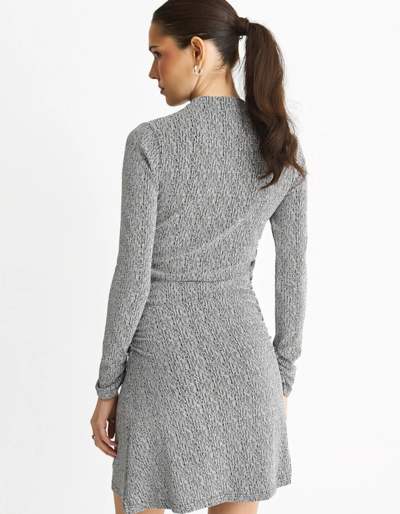 Grey High Neck Stud Hot Fix Stretchy Mini Dress