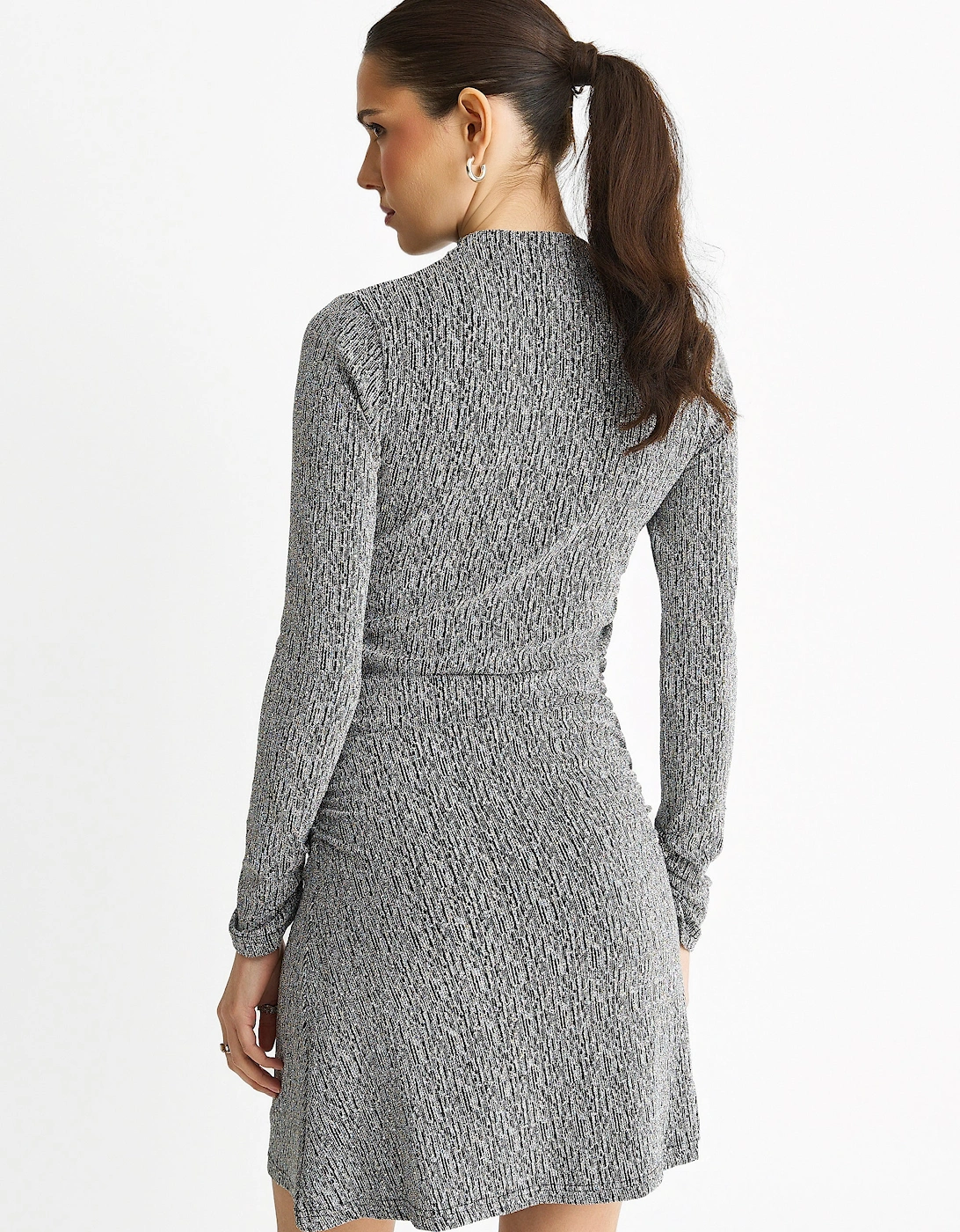 Grey High Neck Stud Hot Fix Stretchy Mini Dress