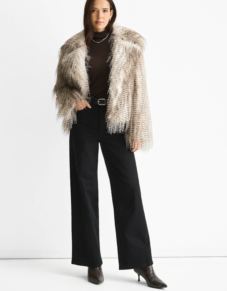 Brown Snow Leopard Faux Fur Short Jacket