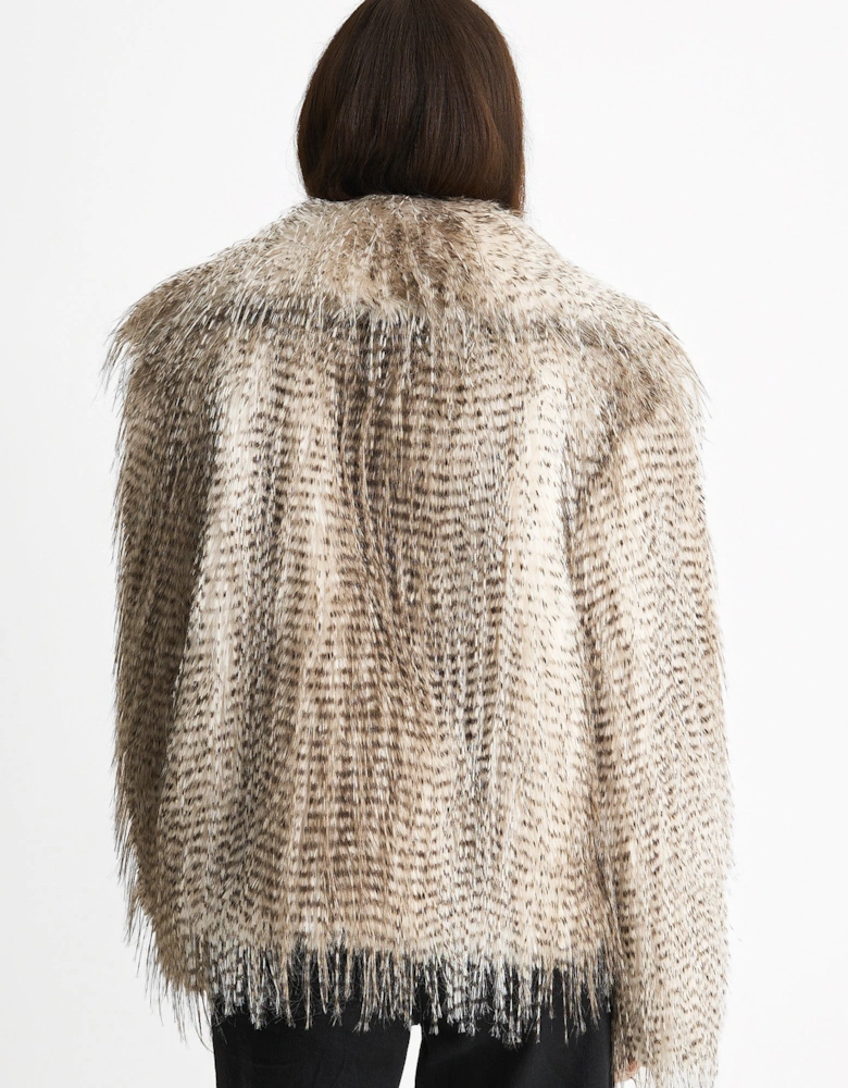 Brown Snow Leopard Faux Fur Short Jacket