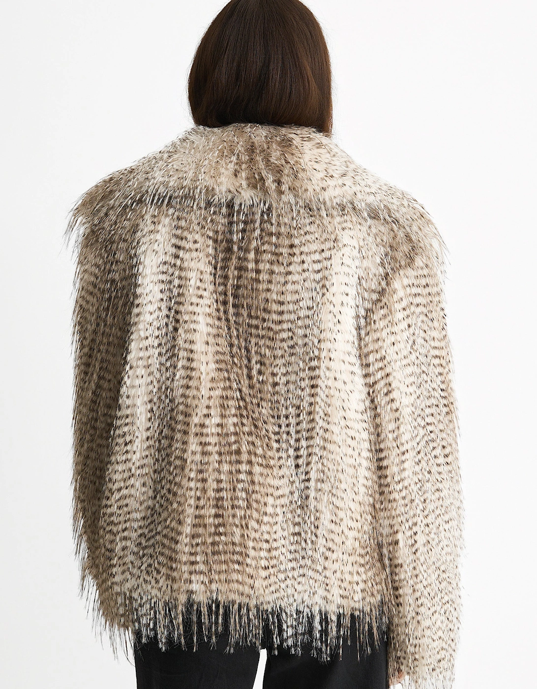 Brown Snow Leopard Faux Fur Short Jacket