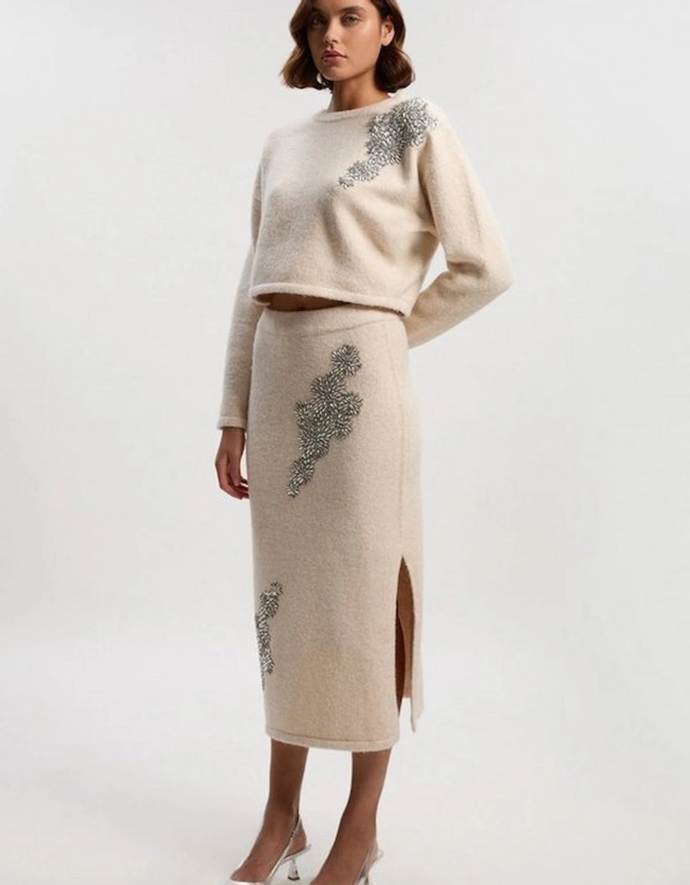 Wool Blend Embellished Cosy Pencil Midi Skirt