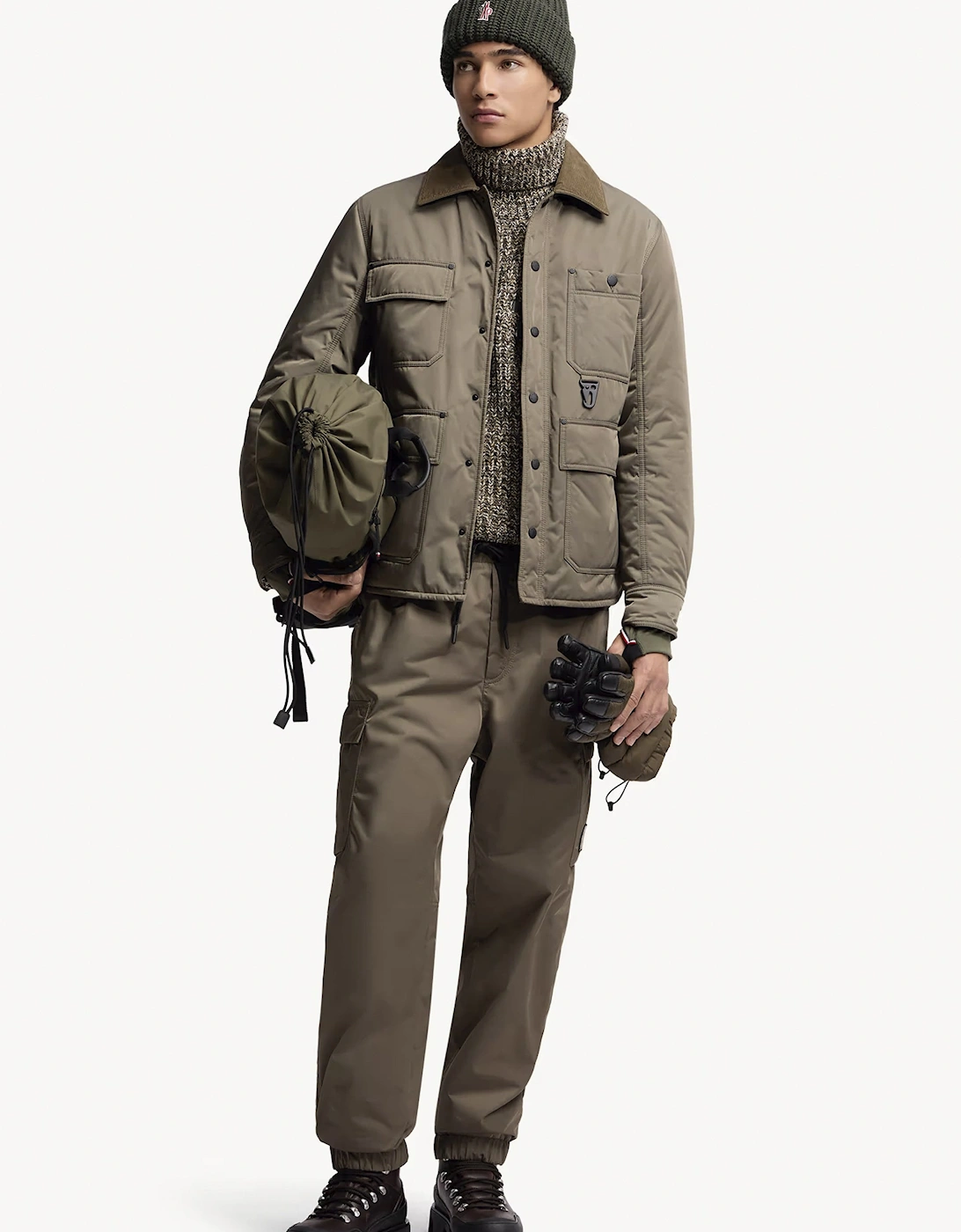 Cuffed Nylon Trousers Khaki