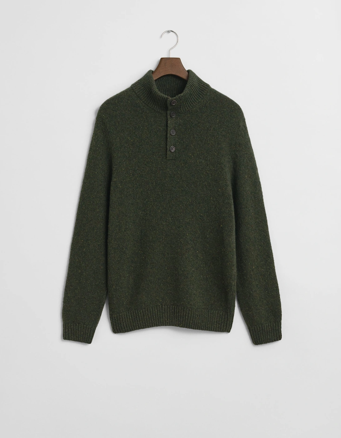 Mens Wool Blend Neps Half Buttoned Jumper - 360 Country Green, 2 of 1
