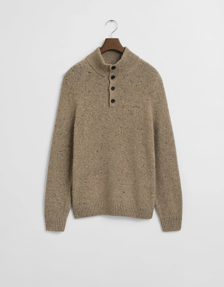 Mens Wool Blend Neps Half Buttoned Jumper - 295 Dk. Sand Melange