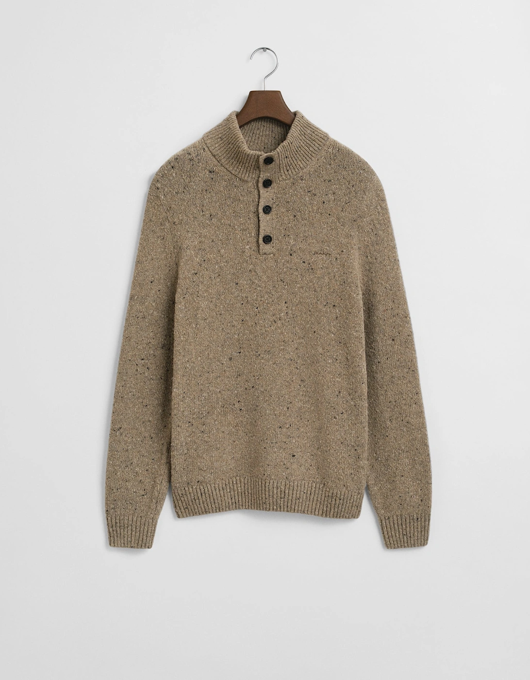 Mens Wool Blend Neps Half Buttoned Jumper - 295 Dk. Sand Melange, 2 of 1