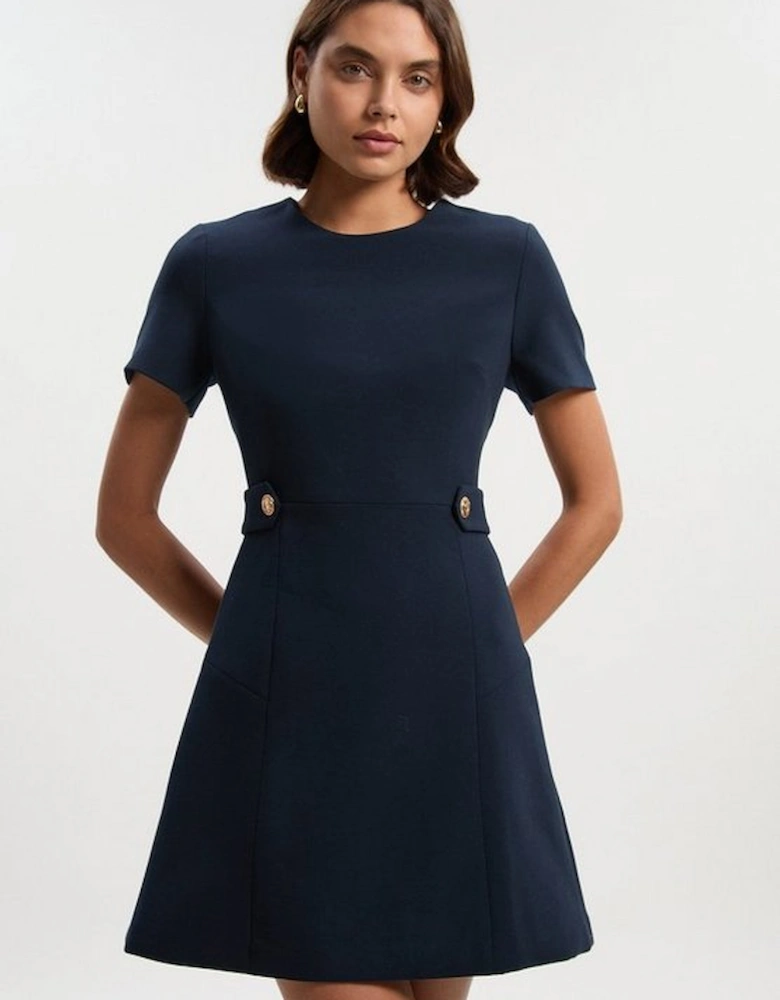 Compact Stretch Essential Waist Tab Detail Tailored Mini Dress