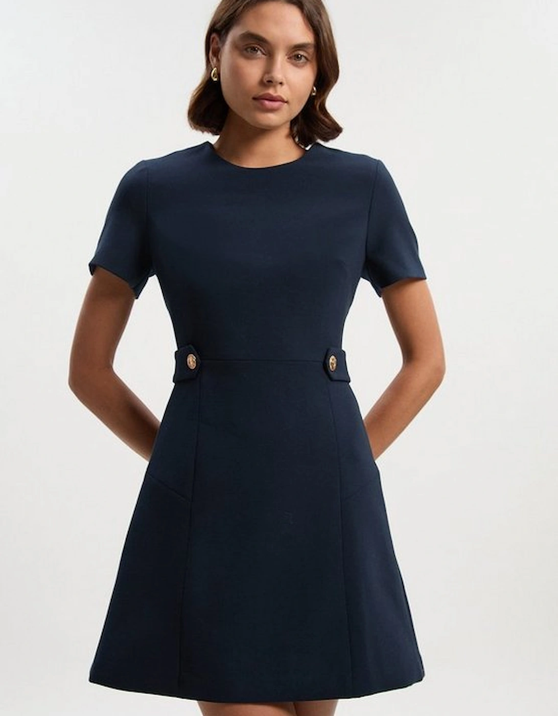 Compact Stretch Essential Waist Tab Detail Tailored Mini Dress, 2 of 1