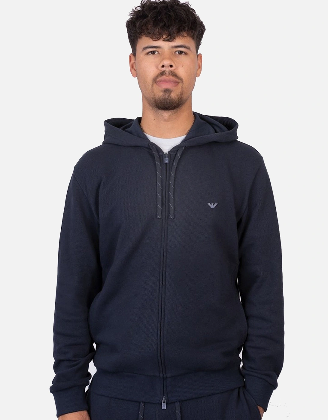 Lounge Pique Zip Hoodie Navy
