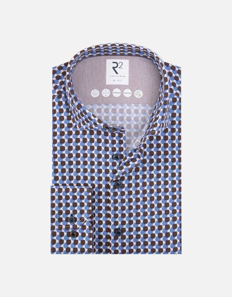 Long Sleeved Cut Away Collar Shirt Brown Patterned