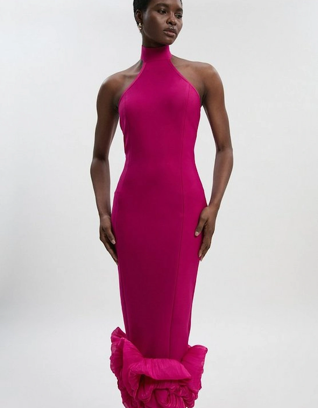 Figure Form Bandage Ruffle Hem Halter Knit Midi Dress, 2 of 1