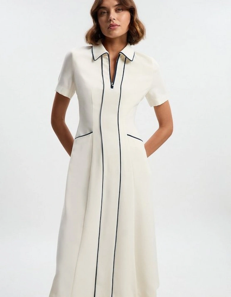 Tailored Crepe Tipped Tailored Midi Shirt Dress