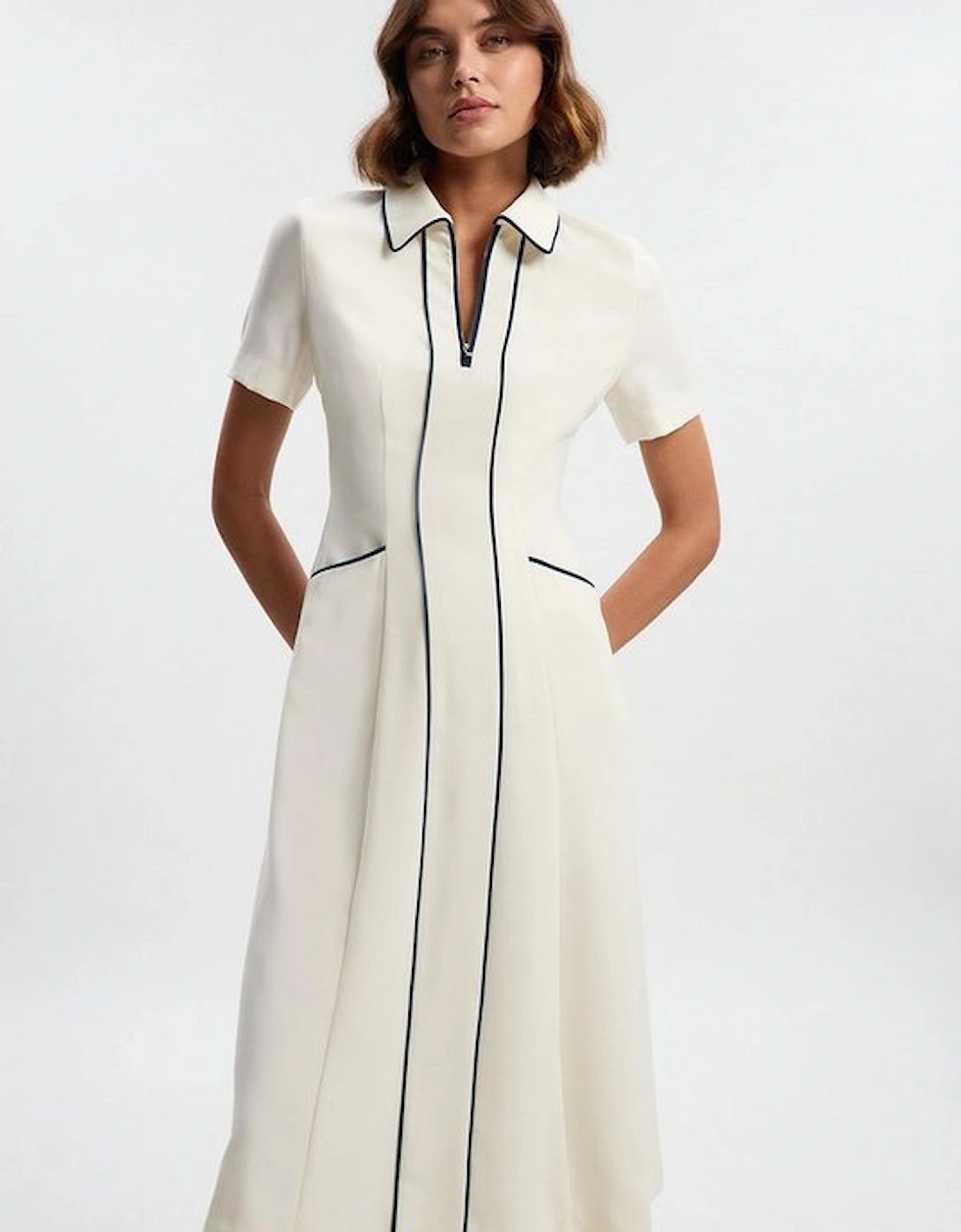 Tailored Crepe Tipped Tailored Midi Shirt Dress, 2 of 1