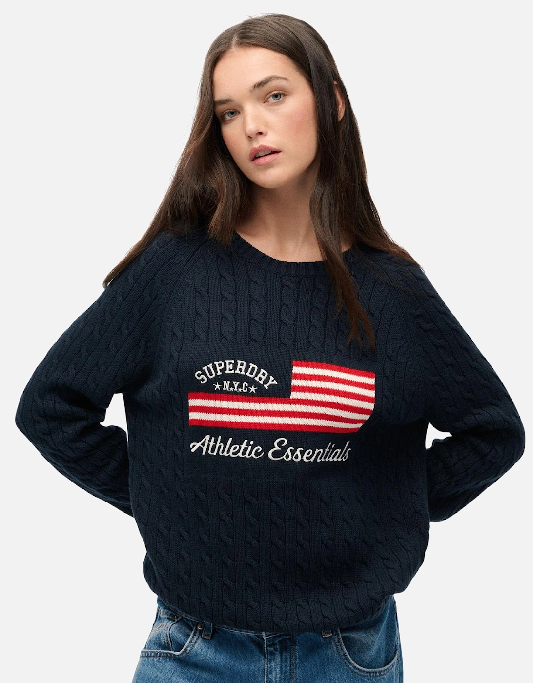 Womens Slouchy Cable Flag Knitwear Jumper, 2 of 1