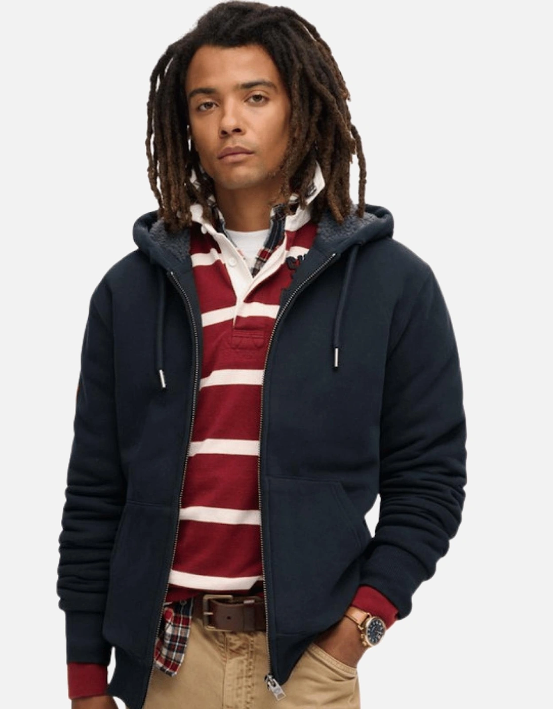 Mens Borg Lined Full Zip Hoodie, 2 of 1