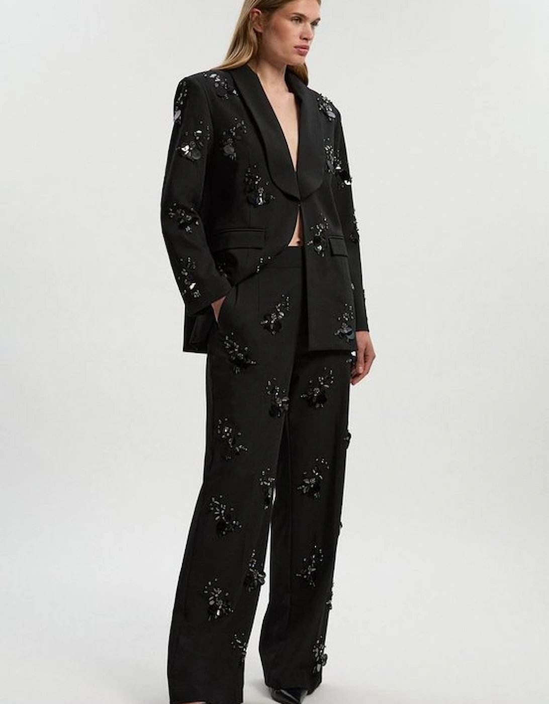 Cluster Sequin & Crystal Embellished Tailored Wide Leg Trouser, 2 of 1