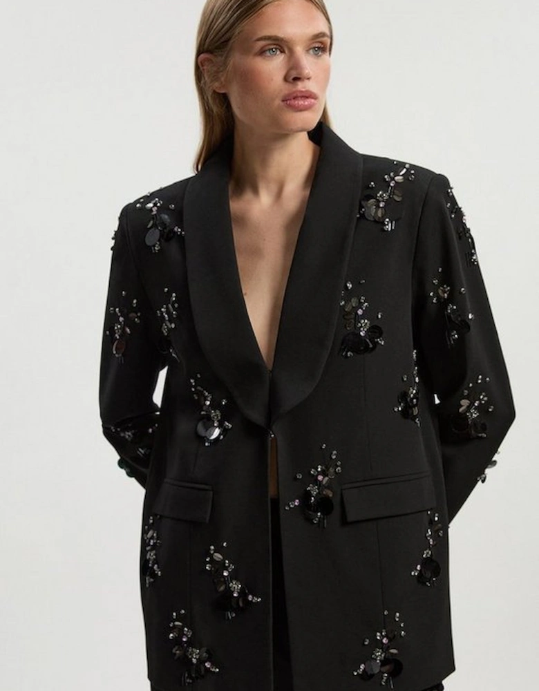 Cluster Sequin & Crystal Embellished Tailored Single Breast Blazer