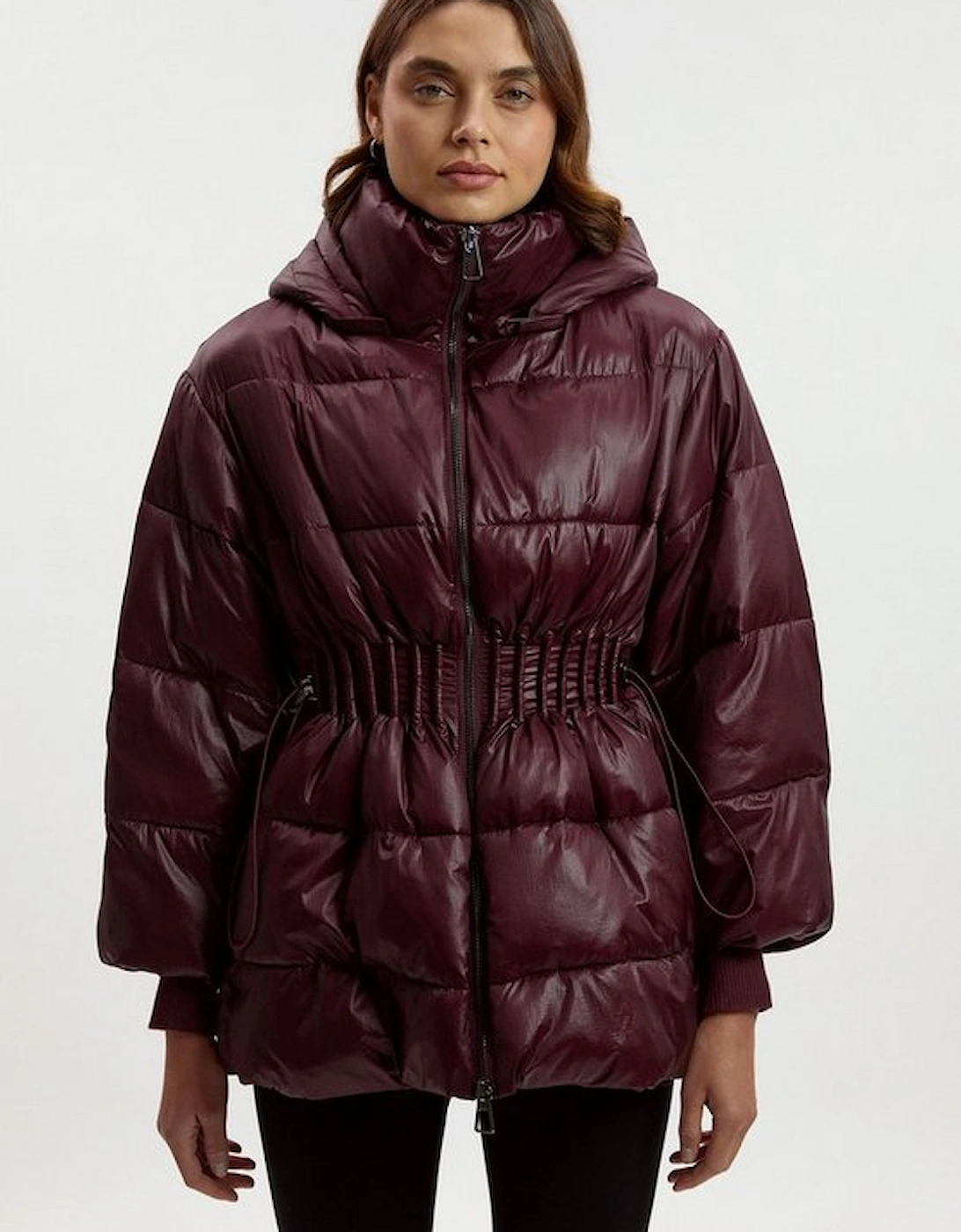 Quilted Drawstring Waist Hooded Rib Cuff Puffer Jacket, 2 of 1