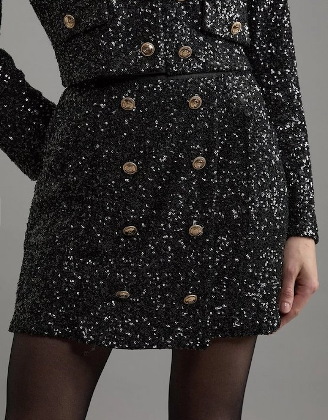 Petite Sequin Tailored Wrap Over Mini Skirt, 2 of 1
