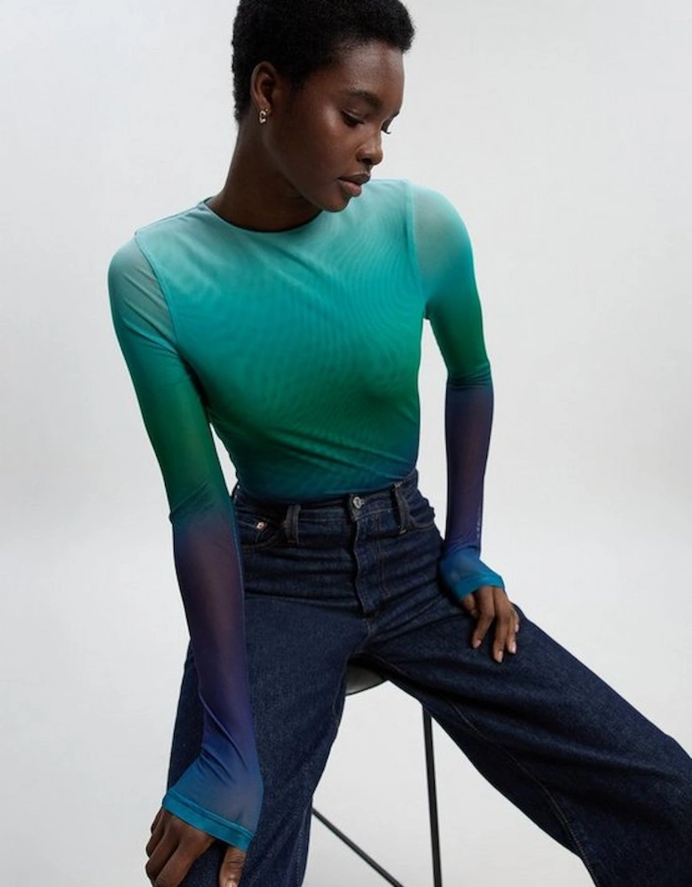 Long Sleeve Ombre Mesh Bodysuit