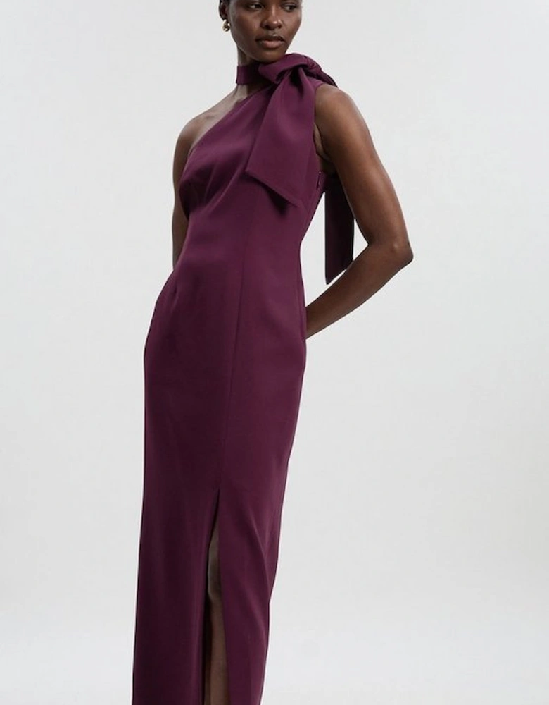 Soft Tailored Bow Tie Neck Midi Dress