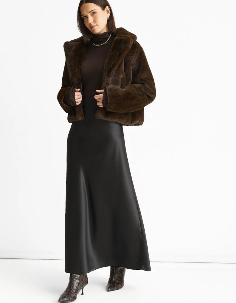 Coffee Crushed Look Faux Fur Cropped Jacket