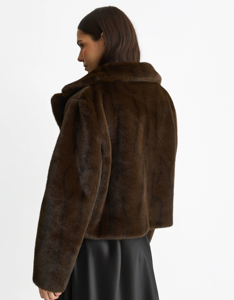 Coffee Crushed Look Faux Fur Cropped Jacket