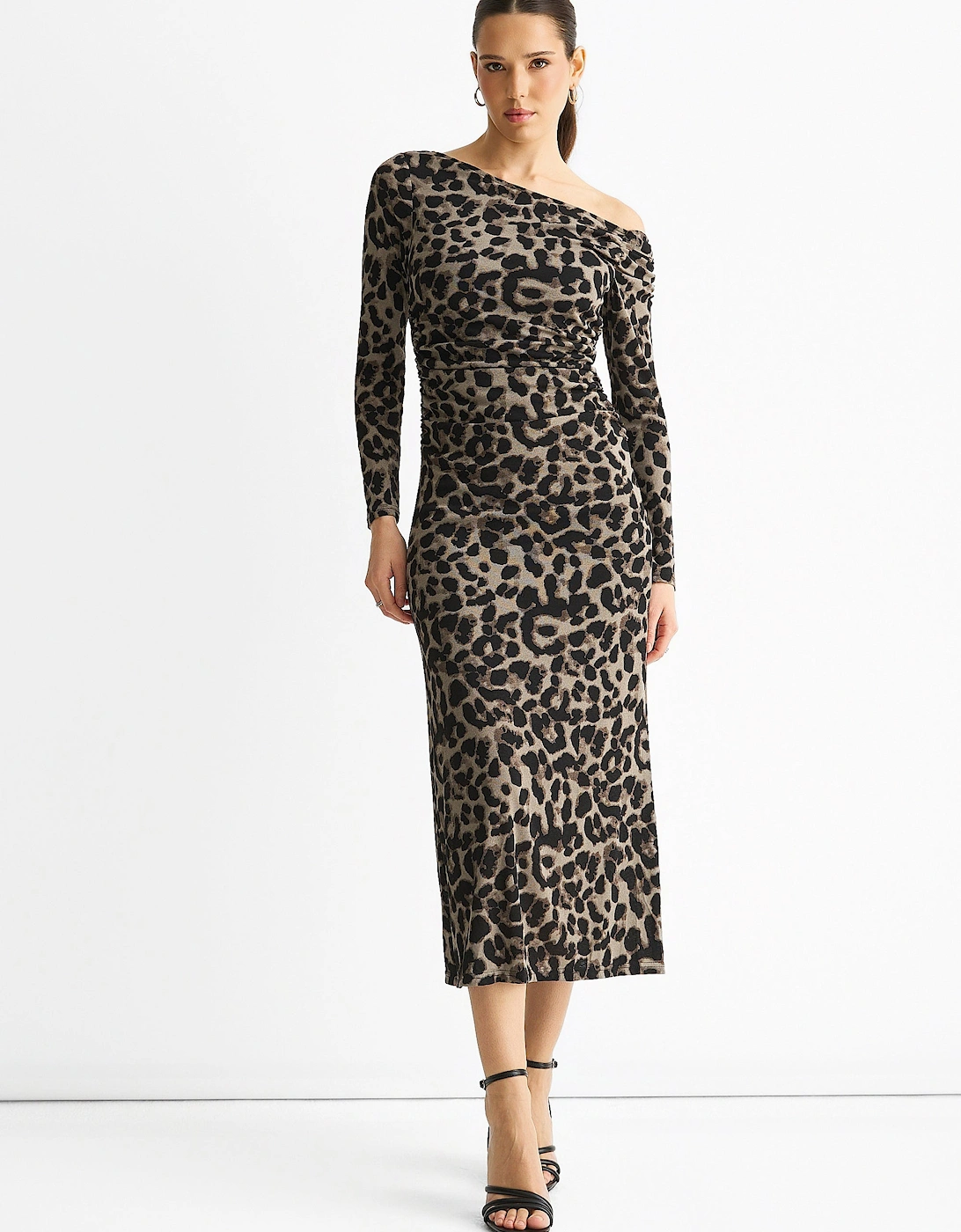 Grey Animal Jersey Animal One Shoulder Midi Dress, 5 of 4
