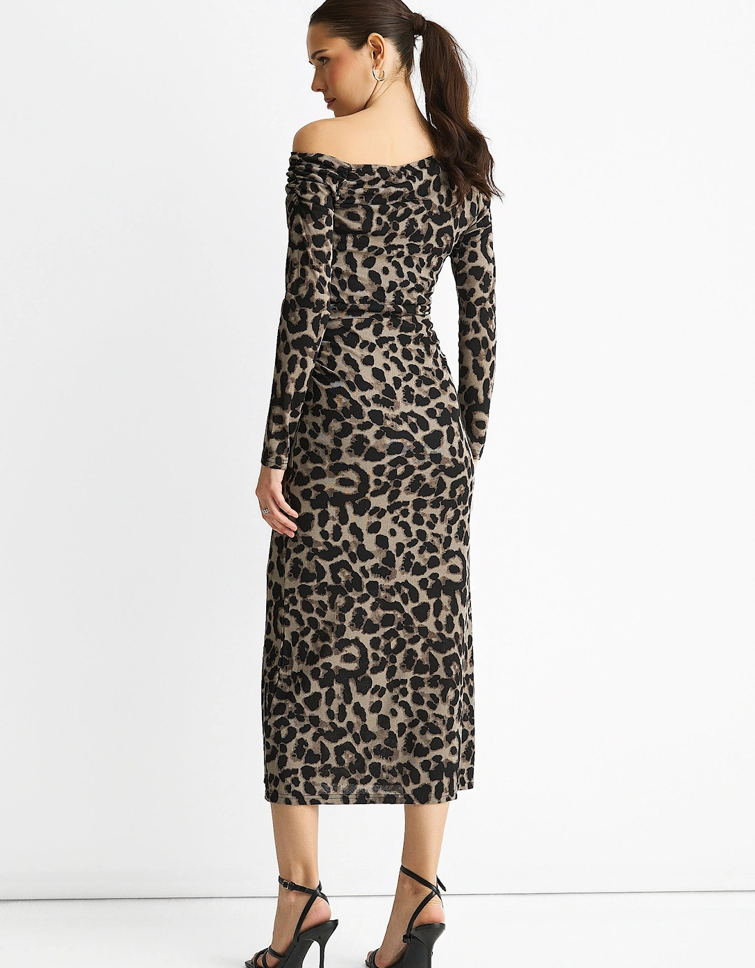 Grey Animal Jersey Animal One Shoulder Midi Dress