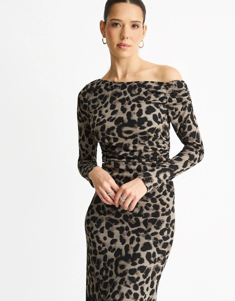 Grey Animal Jersey Animal One Shoulder Midi Dress