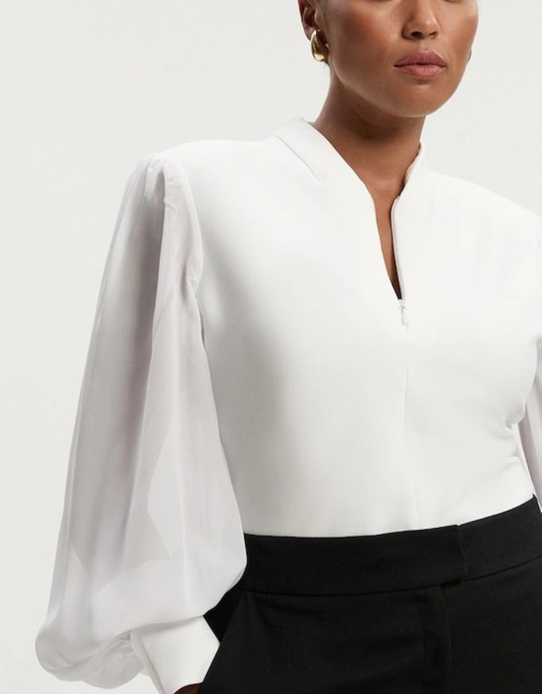 Plus Size Bandage Figure Form Zip Detail Chiffon Sleeve Knit Top