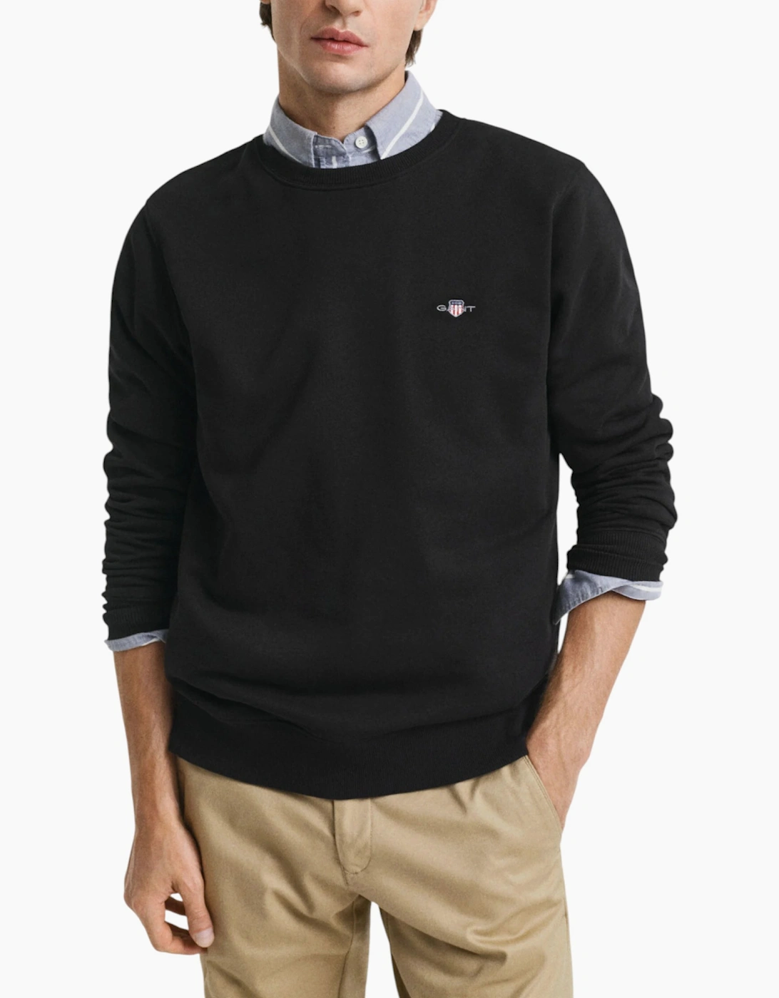 Gant Men's Black Shield Crew Neck Sweatshirt Pullover French Terry Graphic Embroidered - Size: 38