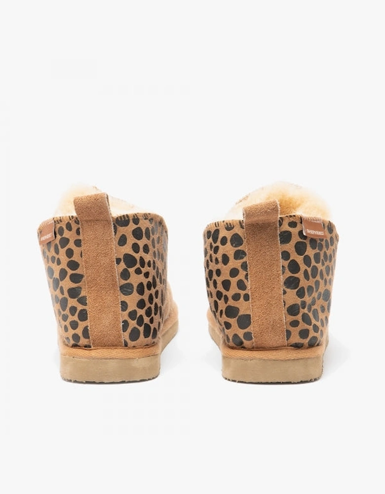 ANNIE Womens Sheepskin Slipper Boots Leopard/Chestnut