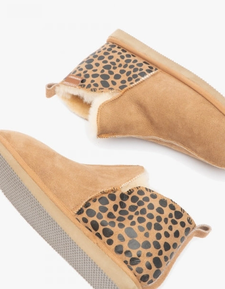 ANNIE Womens Sheepskin Slipper Boots Leopard/Chestnut